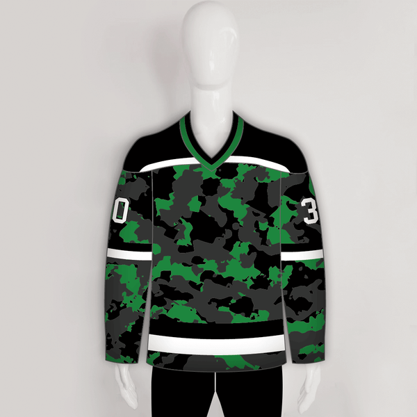 Green Black Gray Camouflage Custom Made Hockey Jerseys - YoungSpeeds