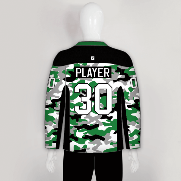 White Green Camouflage Custom Made Hockey Jerseys - YoungSpeeds