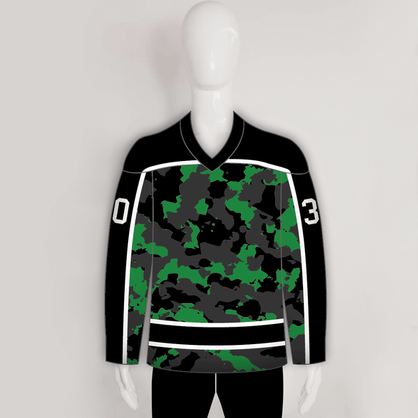Green Black Gray Camouflage Custom Made Hockey Jerseys - YoungSpeeds