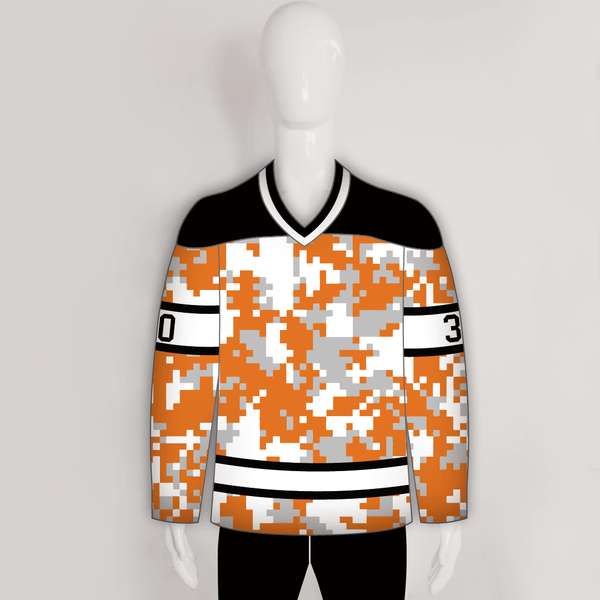 White Orange Camouflage Custom Made Hockey Jerseys - YoungSpeeds