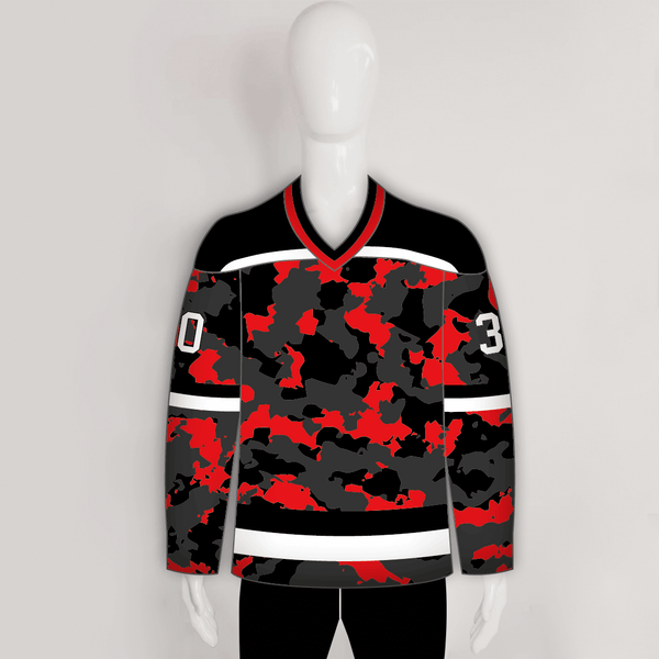 Red Black Camouflage Custom Sublimated Hockey Jerseys - YoungSpeeds