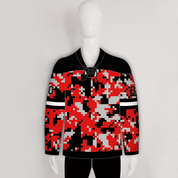 Red Black Camouflage Custom Sublimated Hockey Jerseys - YoungSpeeds