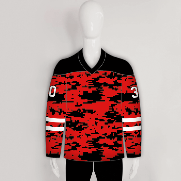 Red Black Camouflage Custom Sublimated Hockey Jerseys - YoungSpeeds