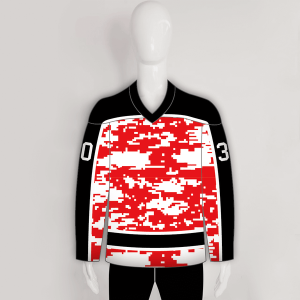 White Red Camo Blank Custom Sublimated Hockey Jerseys - YoungSpeeds