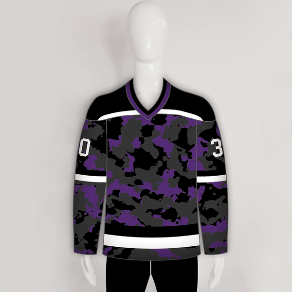 Purple Black Gray Camouflage Custom Made Hockey Jerseys - YoungSpeeds