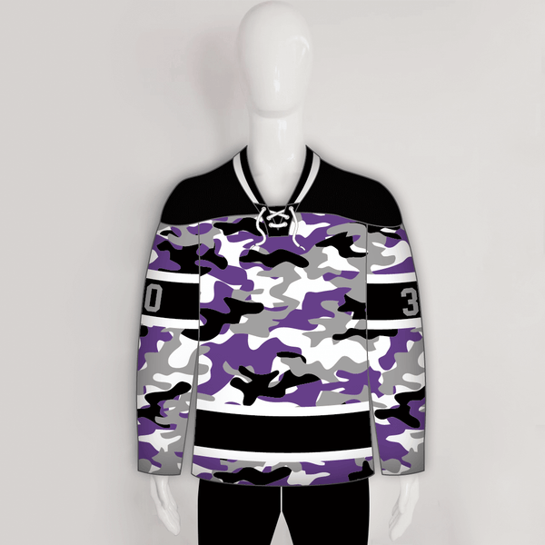 White Purple Camouflage Custom Made Hockey Jerseys - YoungSpeeds