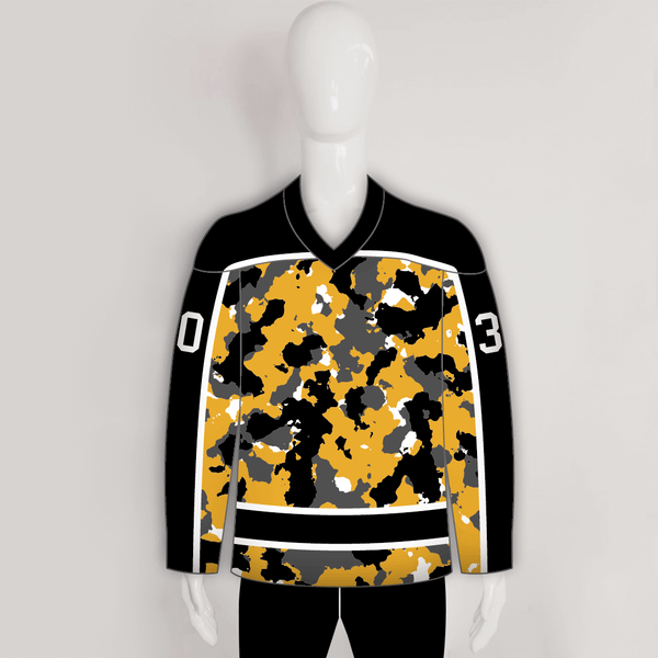 White Yellow Camouflage Custom Made Hockey Jerseys - YoungSpeeds