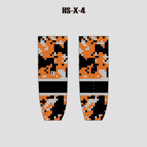 HSX4 Orange Gray Camo Custom Adult Youth Hockey Socks - YoungSpeeds
