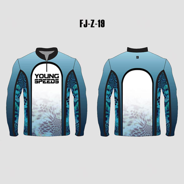 FJZ18 Blue Sublimated Custom Cool Fishing Shirts 1/4 Zip - YoungSpeeds