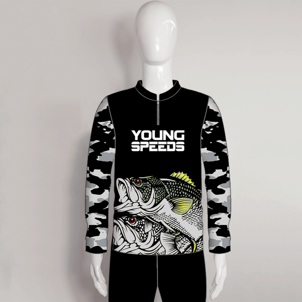 FJL5 Camo Largemouth Bass Custom Fishing Jerseys 1/4 Zip - YoungSpeeds