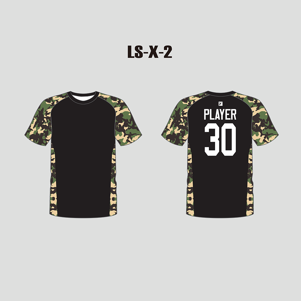 X2 Green Camo Black Custom Men's Lacrosse Shooting Shirts - YoungSpeeds