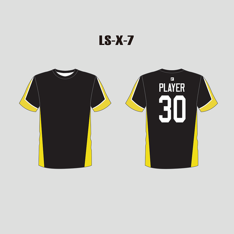 X7 Black Gold Custom Adult and Youth Lacrosse Shooting Shirts - YoungSpeeds
