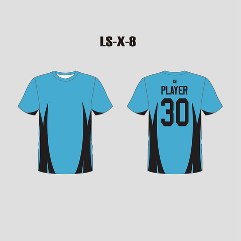 X8 Blue Black Custom Short Sleeve Lacrosse Shooting Shirts - YoungSpeeds