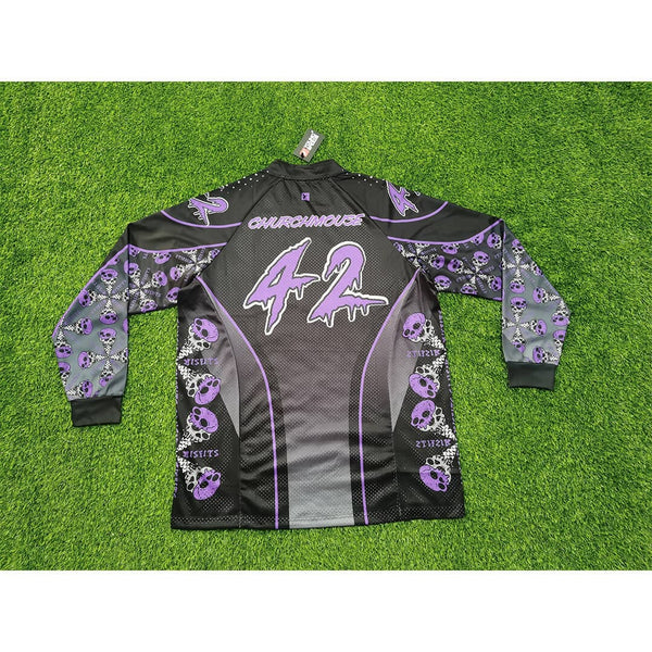 PJZ17 Skull & Bone Black Purple Grey Custom Paintball Jerseys - YoungSpeeds