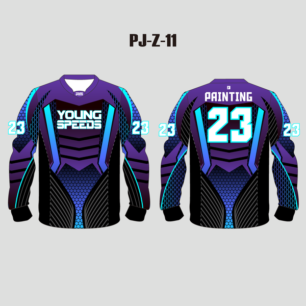 PJZ11 Purple Blue Abstract Hexagone Custom Paintball Team Jerseys - YoungSpeeds