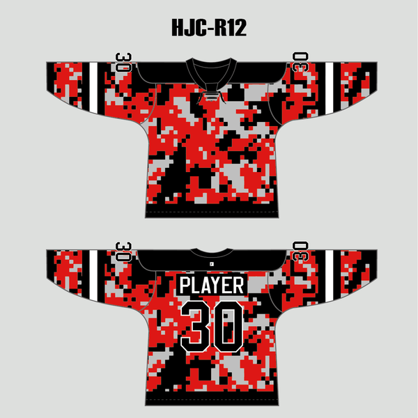 Red Black Camouflage Custom Sublimated Hockey Jerseys - YoungSpeeds