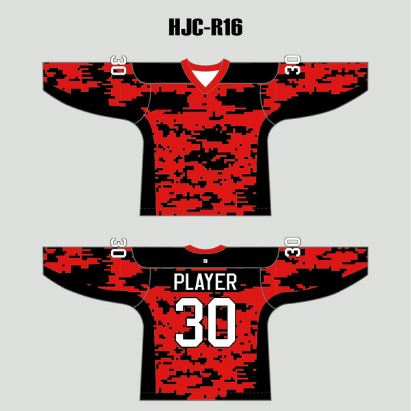 Red Black Camouflage Custom Sublimated Hockey Jerseys - YoungSpeeds