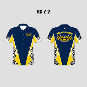RSZ2 Navy Gold Full Button Custom Pit Crew Racing Team Shirts - YoungSpeeds