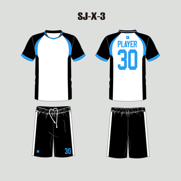 X3 White Black Blue Custom College and High School Soccer Uniforms - YoungSpeeds