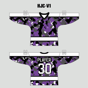 White Purple Camouflage Custom Made Hockey Jerseys - YoungSpeeds