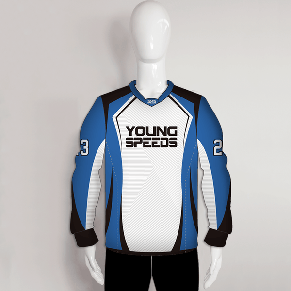 PJX4 Abstract Lines Custom White Blue and Black Paintball Jerseys - YoungSpeeds