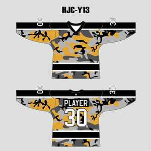 Yellow Gray Black Camouflage Custom Made Hockey Jerseys - YoungSpeeds