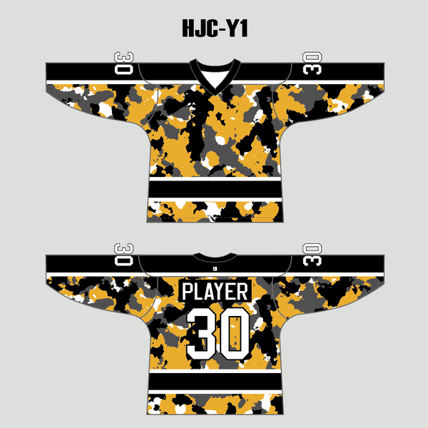 White Yellow Camouflage Custom Made Hockey Jerseys - YoungSpeeds