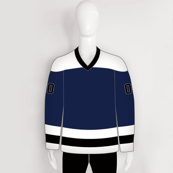 YS27 Navy Blue White Black Sublimated Custom Ice Roller Hockey Jerseys - YoungSpeeds