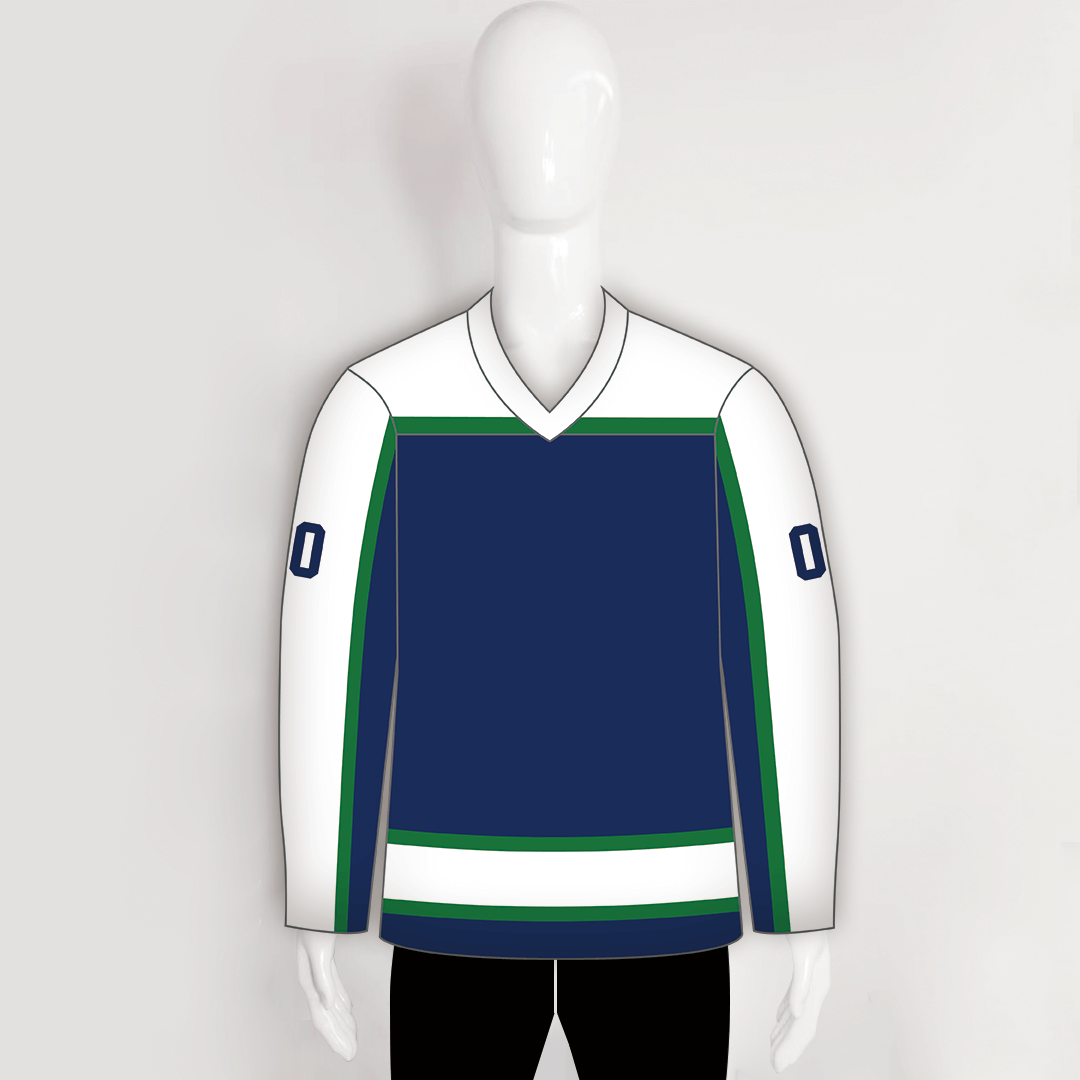 YS30 Blue/White/Green Sublimated Custom Ice Hockey Sweaters Jerseys - YoungSpeeds