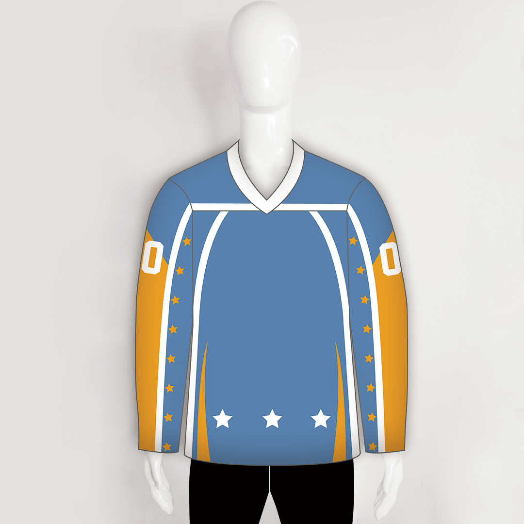 YS32 Light Blue/Gold/White Sublimated Custom Ice Hockey Jerseys - YoungSpeeds