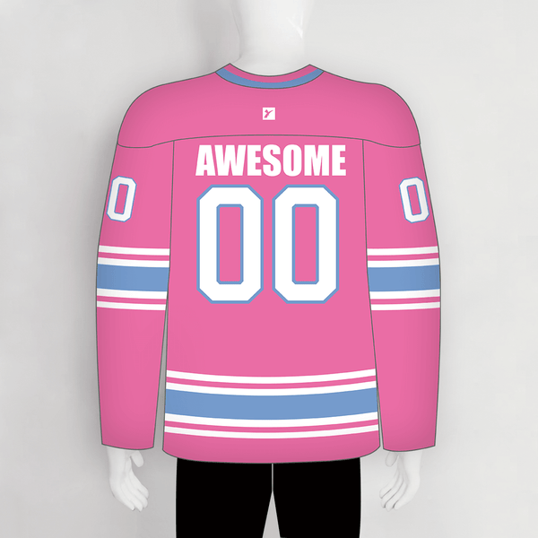 YS49 Pink/White/Blue Sublimated Custom Ice Roller Team Hockey Jerseys - YoungSpeeds