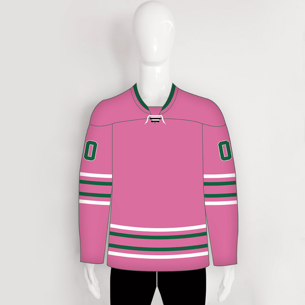 YS51 Pink/Green/White Sublimated Ice Roller Hockey Jerseys Custom Design - YoungSpeeds