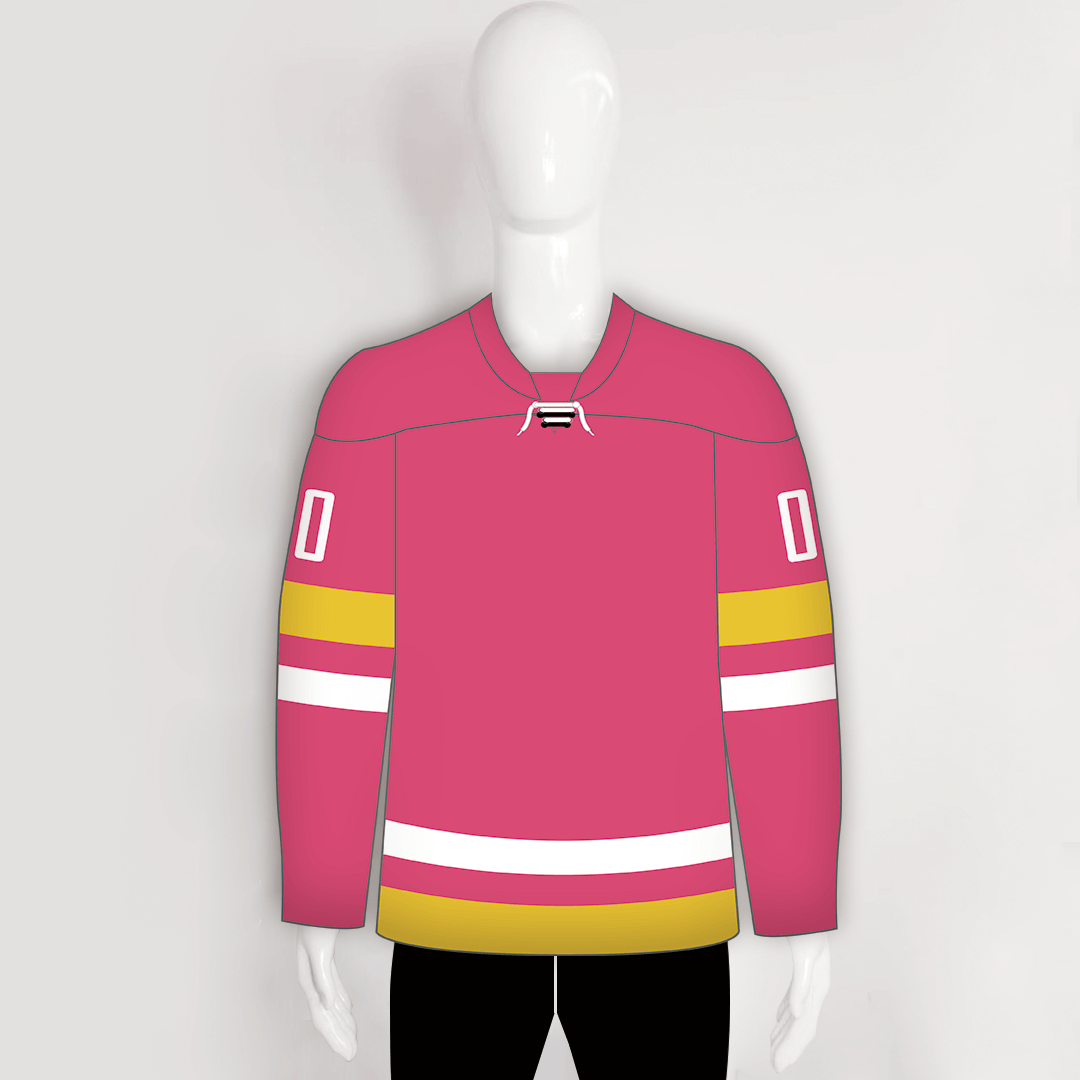 YS54 Pink/Gold/White Custom Blank Hockey Jerseys with Laces - YoungSpeeds