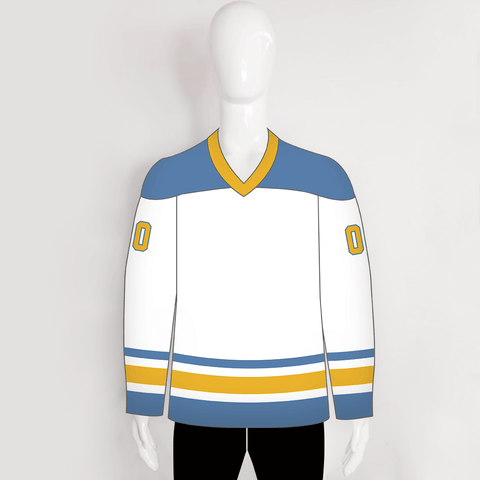 YS64 White/Blue/Gold Custom Ice Roller Hockey Jerseys Design - YoungSpeeds
