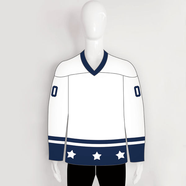 YS65 White/Navy Sublimated Hockey Jerseys Custom Design - YoungSpeeds