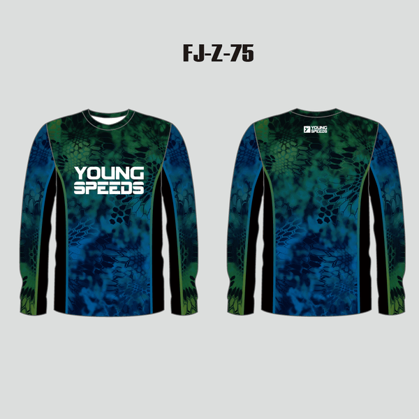 FJZ75 Green Blue Color Block Performance Custom Fishing Shirts - YoungSpeeds