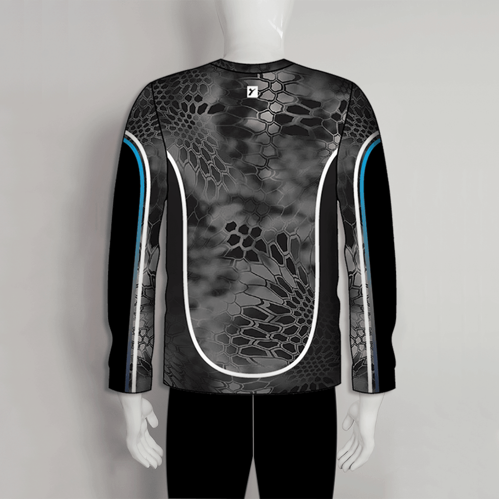 Custom Sublimated Black Crew Long Sleeve Performance Fishing Jerseys | YoungSpeeds Crew Neck