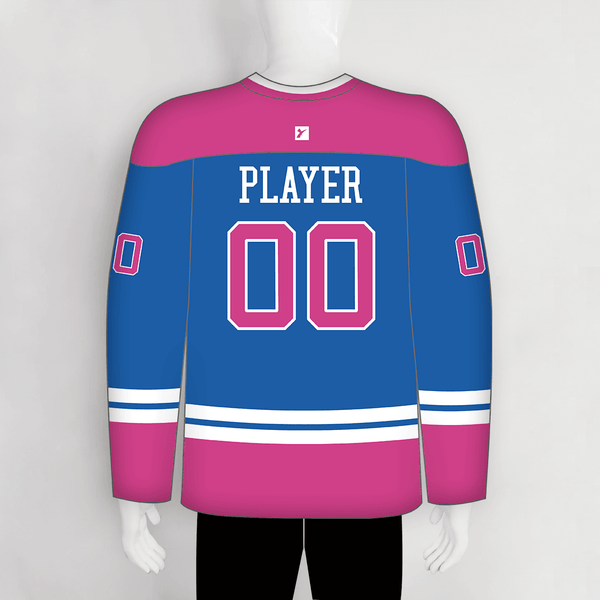 HJZ54 Blue and Pink Custom Sublimated Hockey Jerseys - YoungSpeeds