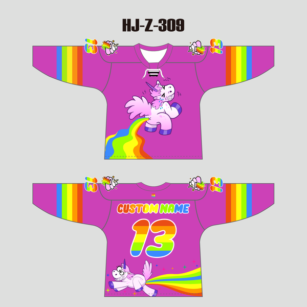 HJZ309 Pooping Unicorn Custom Funny Hockey Jerseys - YoungSpeeds