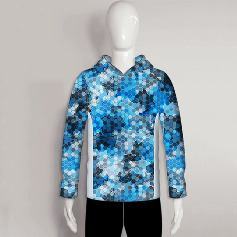 FHJ012 Blue Hexagon Halftone Pattern Sublimated Custom Fishing Hoodies - YoungSpeeds