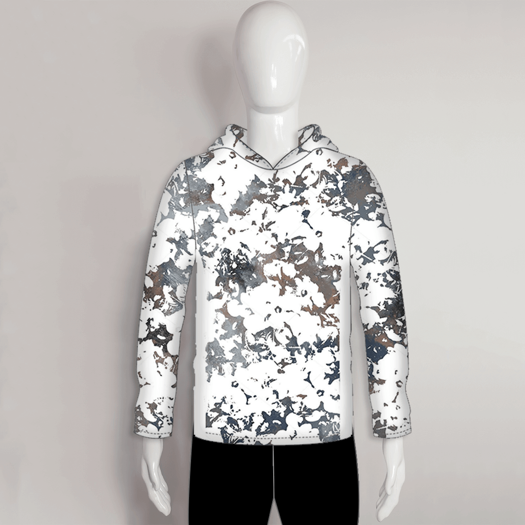 FHJ06 White Mottled Abstract Texture Custom Fishing Hoodie Shirts - YoungSpeeds