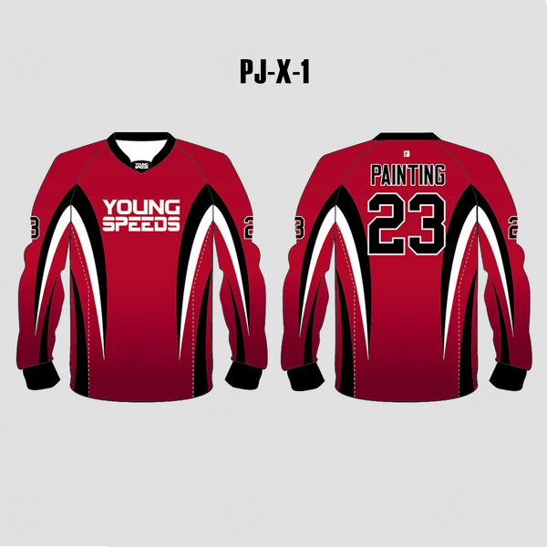 PJX1 Custom Red Black White Sublimated Paintball Team Jerseys - YoungSpeeds