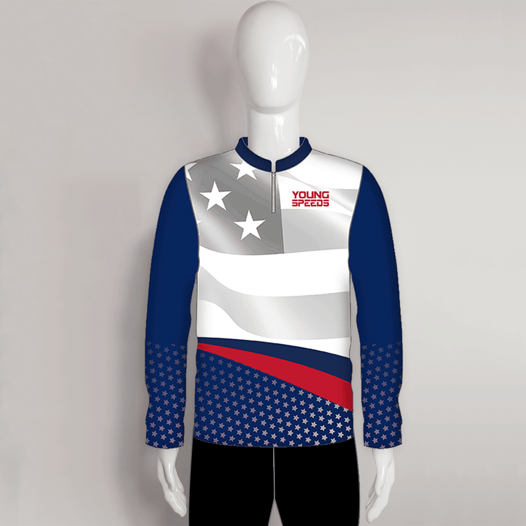 AJZ23 Blue White Custom Sublimated Archery Jerseys | YoungSpeeds Polo Button