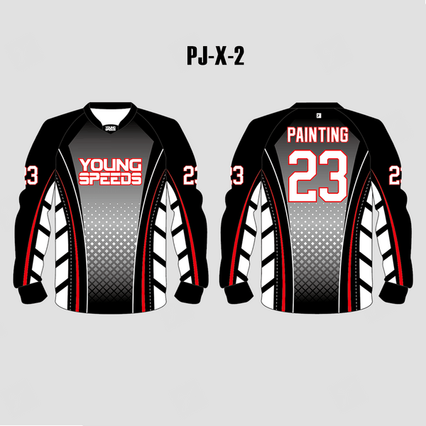 PJX2 Halftone Pattern Unpadded Black Custom Paintball Jerseys - YoungSpeeds