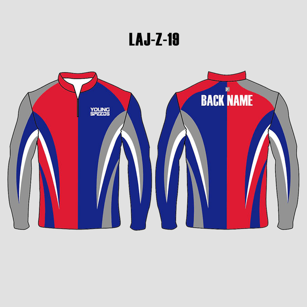 LAJZ19 Blue Red Color Block Custom Archery Long Sleeve Shirts Jerseys - YoungSpeeds